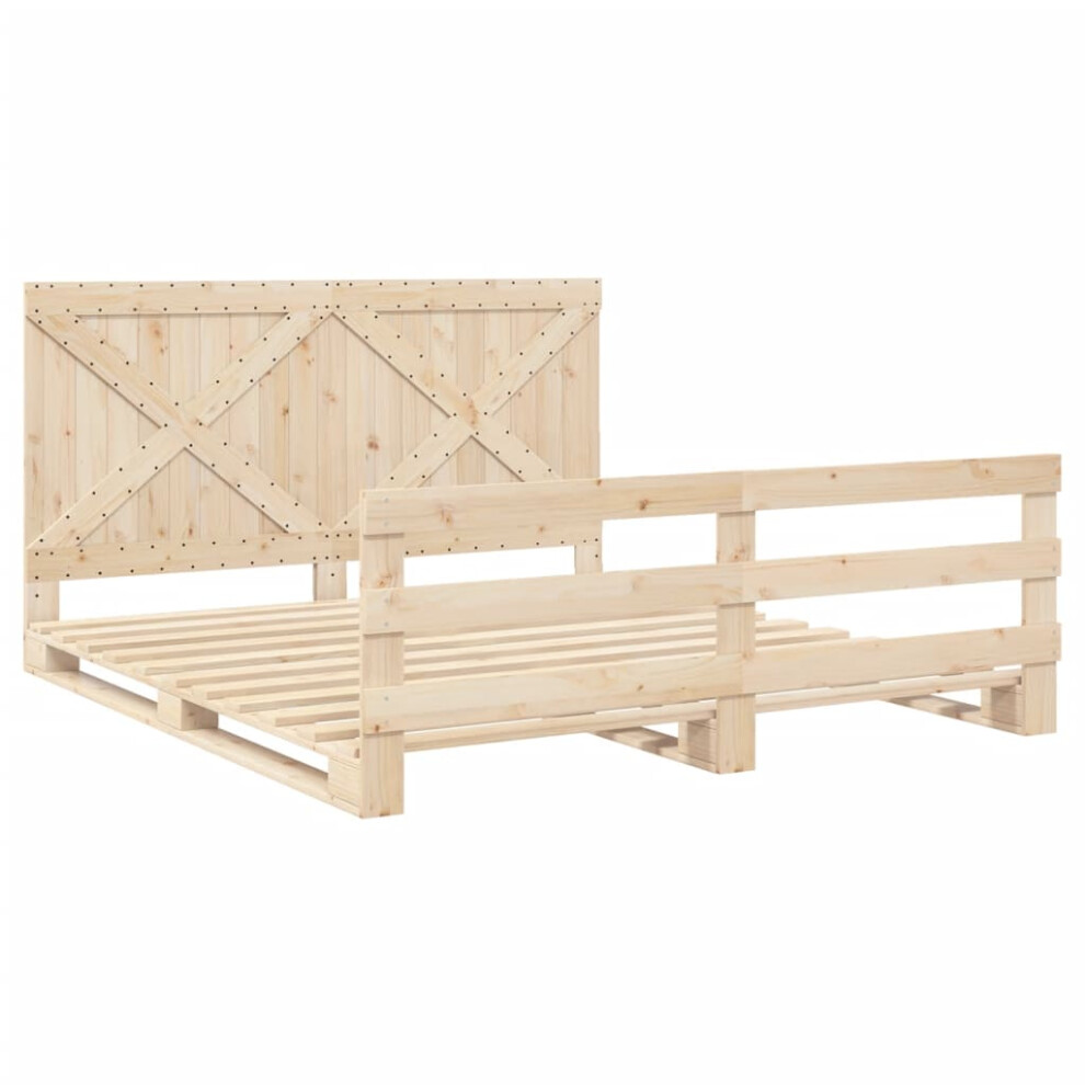 vidaXL Bed Frame with Headboard Bed Base Bedstead 200x200 cm Solid Wood Pine