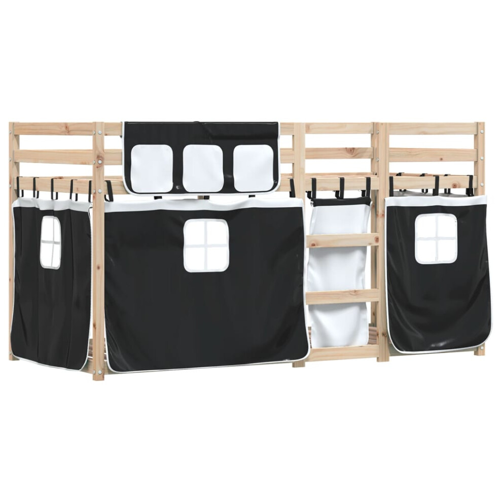 Vidaxl Bunk Bed With Curtains Bed Frame White&Black 90X200 Cm Solid Wood Pine