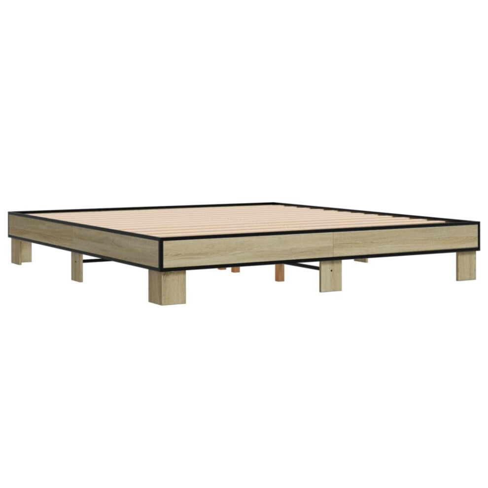 Vidaxl Bed Frame Bed Base Sonoma Oak 200X200 Cm Engineered Wood And Metal