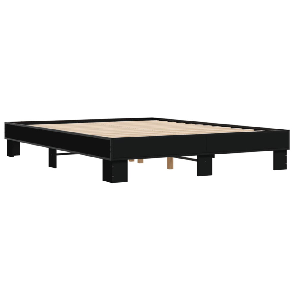 Vidaxl Bed Frame Bed Black 150X200 Cm King Size Engineered Wood And Metal