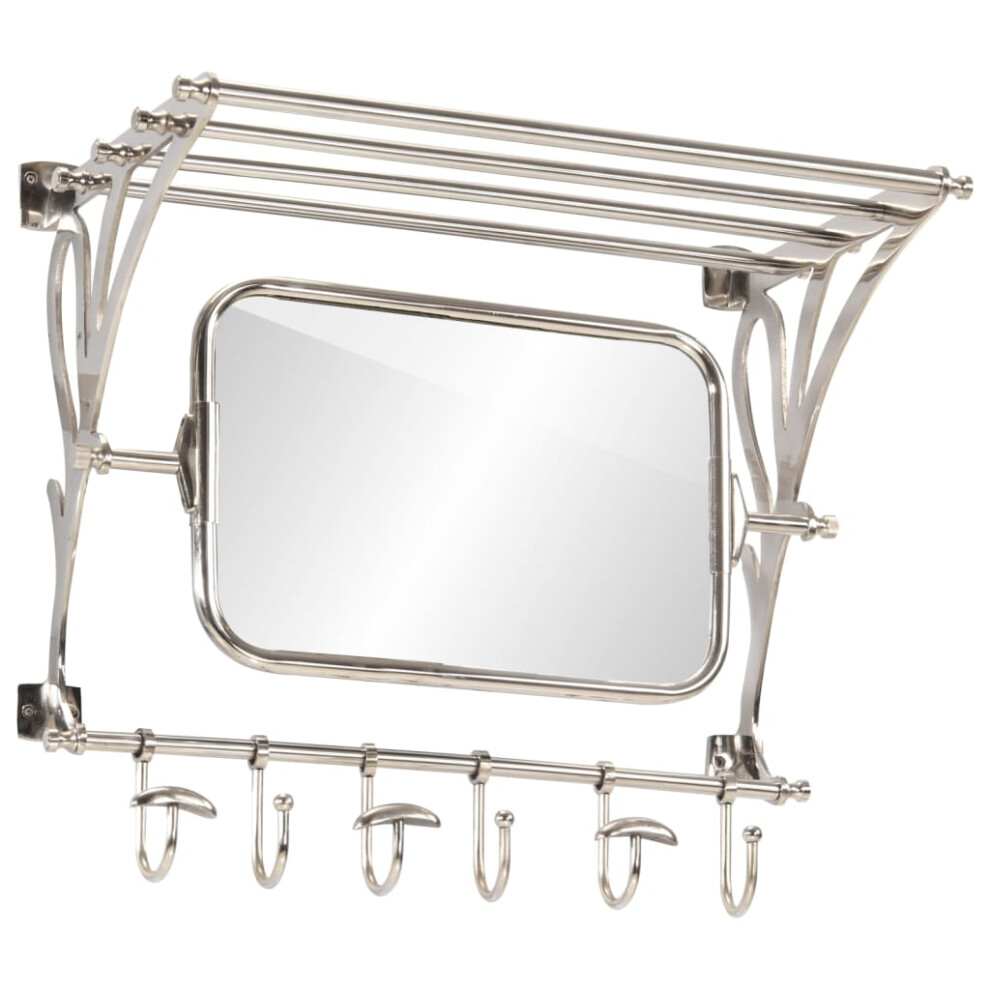 vidaXL Luggage Rack With Coat Hangers And Mirror Wall Mounted Rack Aluminium