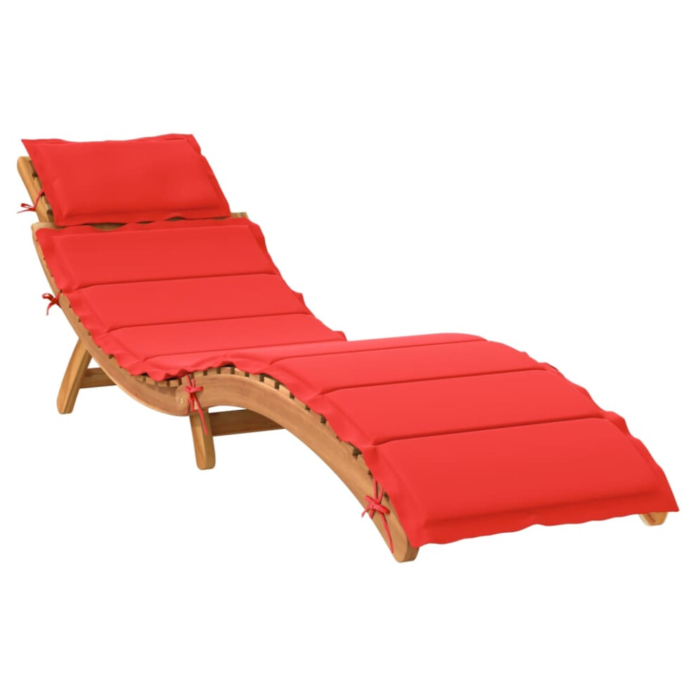 vidaXL Sun Lounger with Cushion Daybed Sunbed Lounge Bed Red Solid Wood Acacia