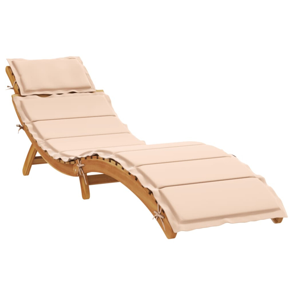 vidaXL Sun Lounger with Cushion Sunbed Lounge Bed Beige Solid Wood Acacia