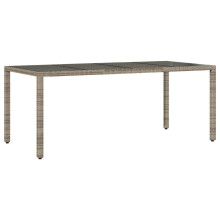 vidaXL Garden Table with Glass Top Outdoor Table Dining Table Grey Poly Rattan