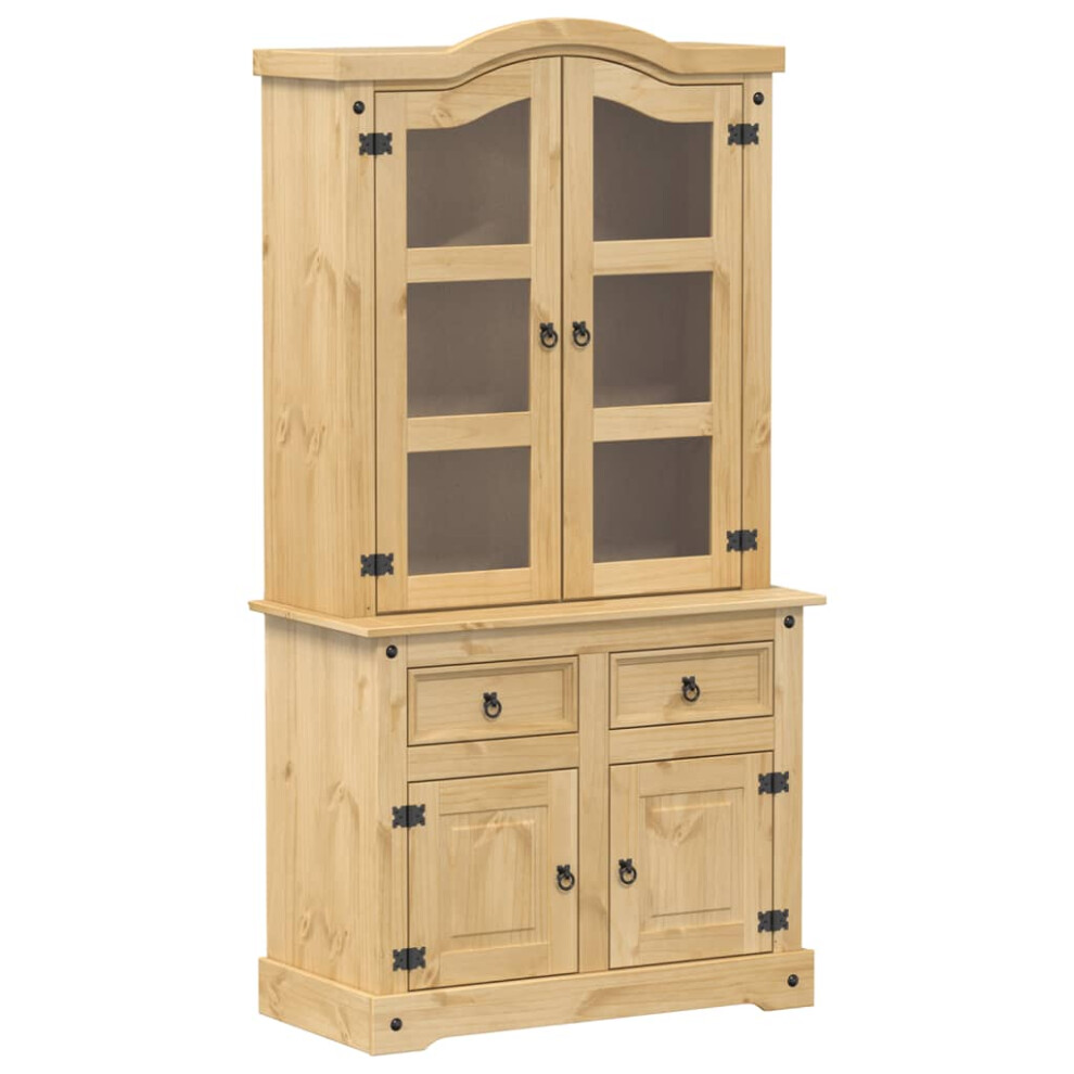 Vidaxl Glass Display Cabinet Storage Shelf Cupboard Bookcase Solid Wood Pine