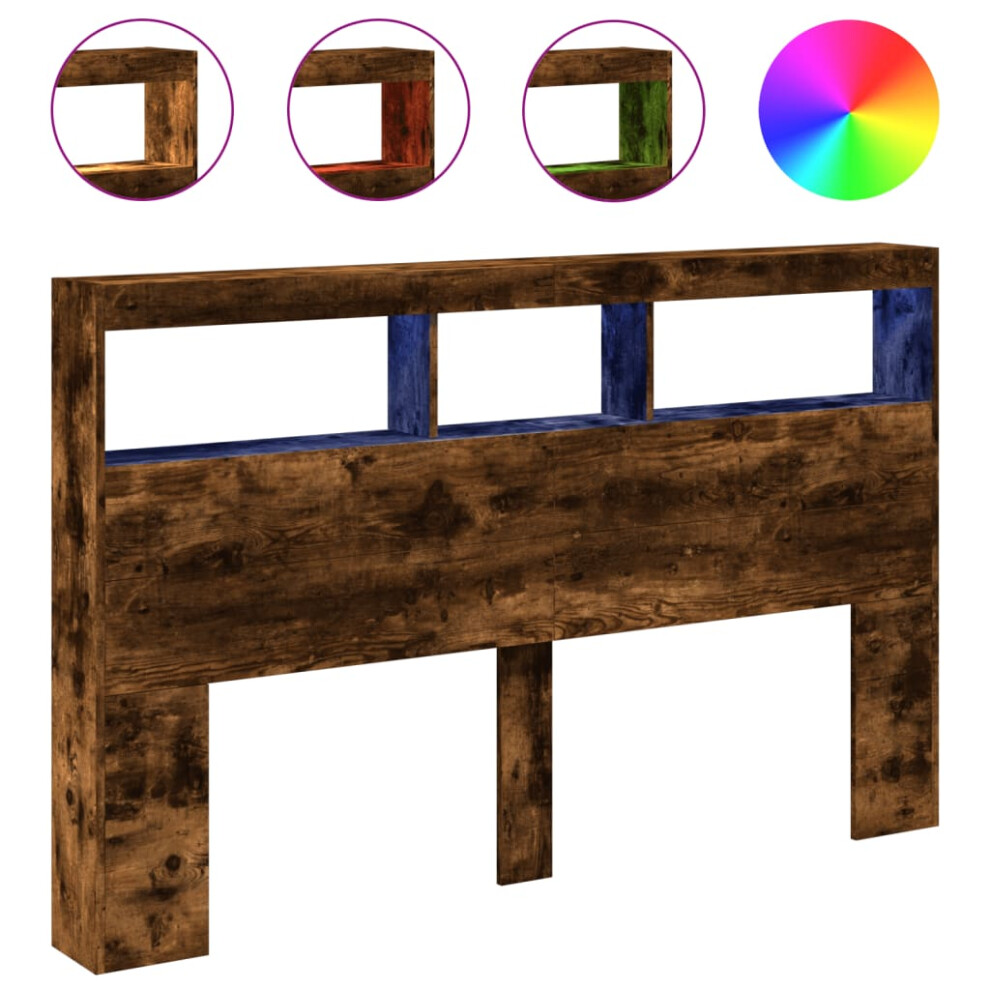Vidaxl Headboard Cabinet With Led Home Bed Headboard Smoked Oak 160X17x102 Cm
