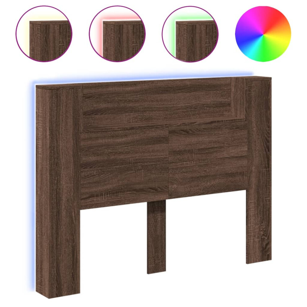 vidaXL Headboard Cabinet with LED Bed Headboard Brown Oak 140x16.5x103.5 cm