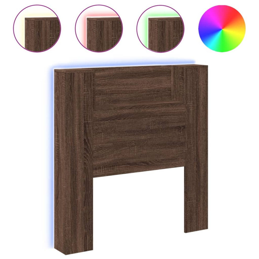 vidaXL Headboard Cabinet with LED Bed Headboard Brown Oak 100x16.5x103.5 cm