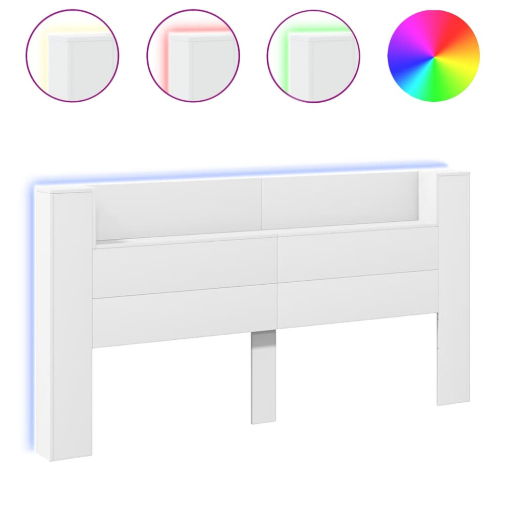 vidaXL Headboard Cabinet with LED Bedroom Bed Header White 200x16.5x103.5 cm