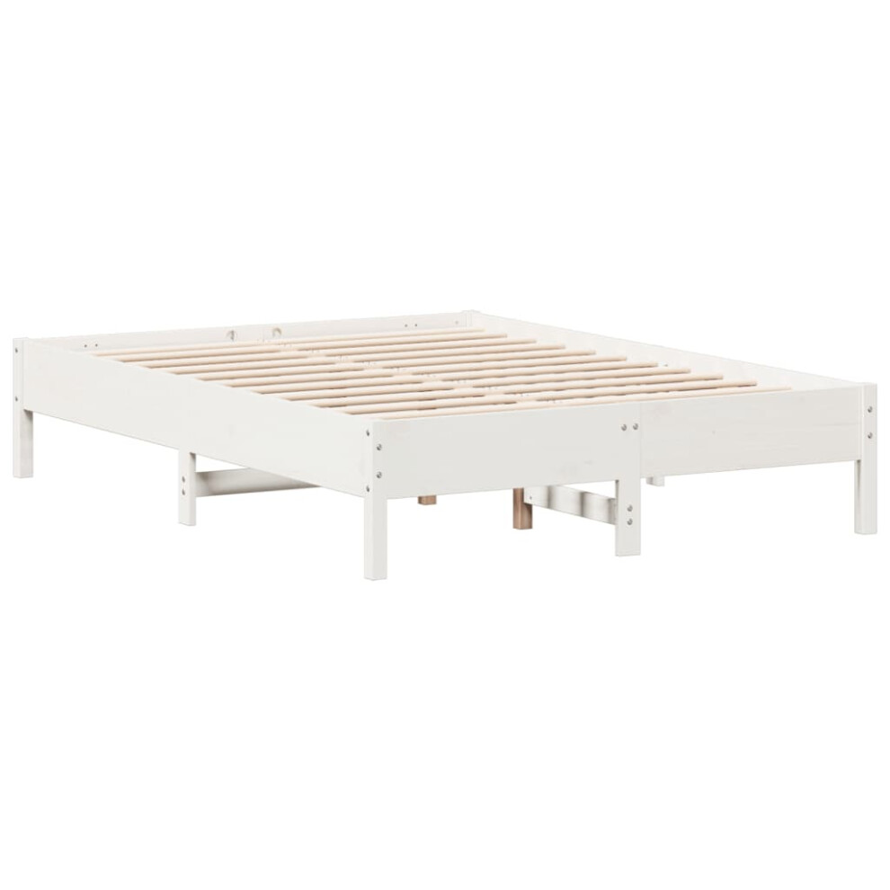 vidaXL Bed Frame Bed Base Bedstead White 135x190 cm Double Solid Wood Pine