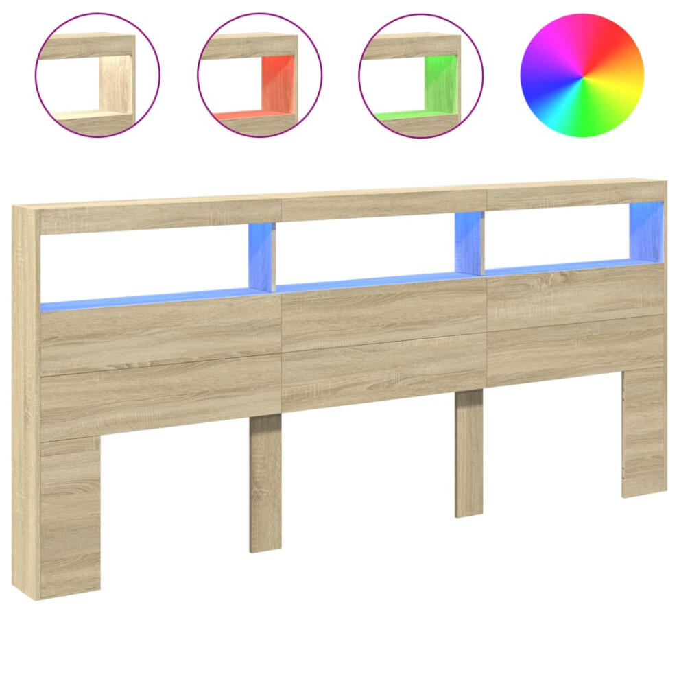 vidaXL Headboard Cabinet with LED Bedroom Bed Header Sonoma Oak 220x17x102 cm