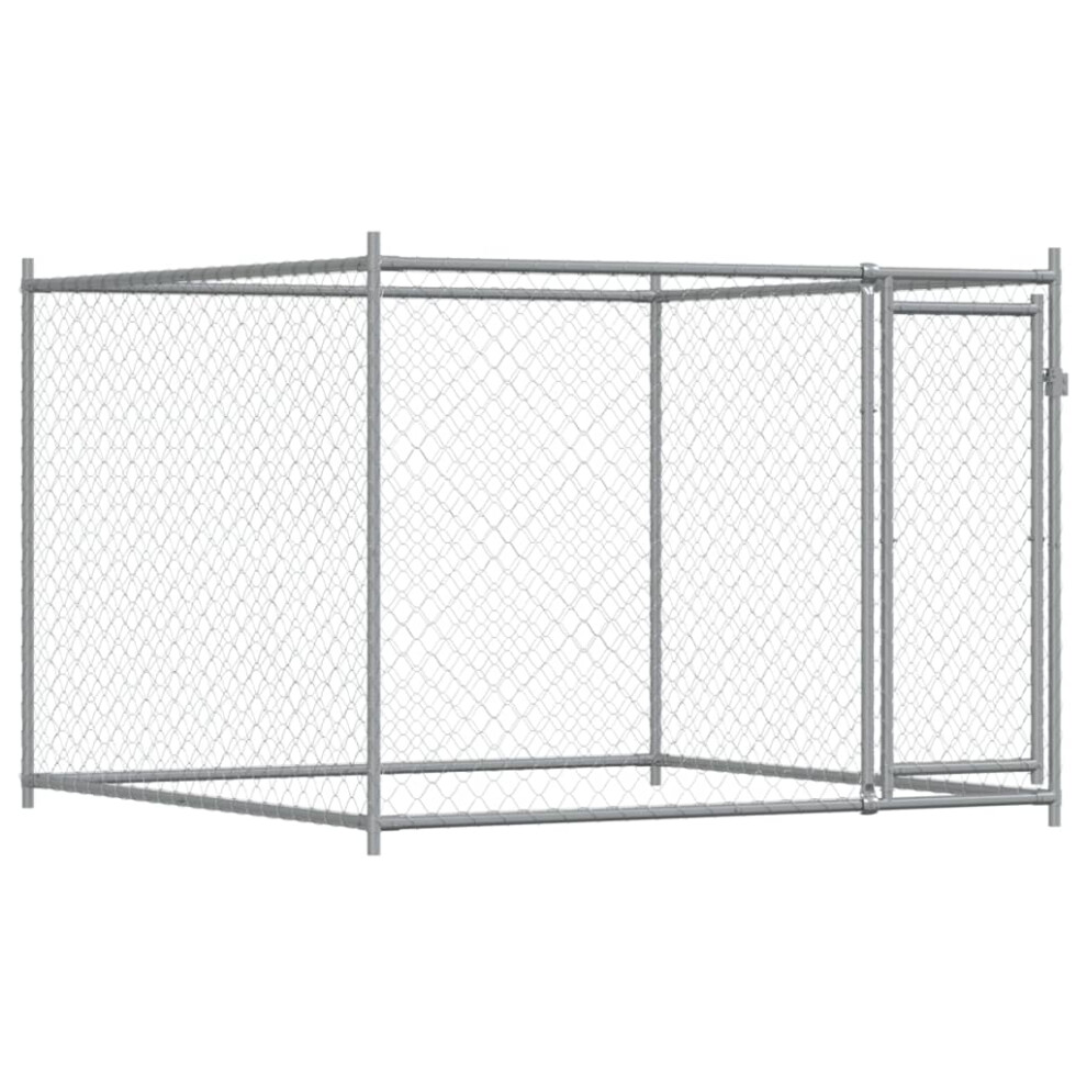 vidaXL Dog Cage with Door Grey Dog Kennel Outdoor Dog Crate Galvanised Steel