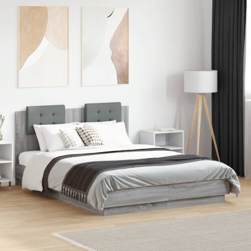 VidaXL vidaXL Bed Frame with Headboard Bed Grey Sonoma Small Double Engineered Wood 2
