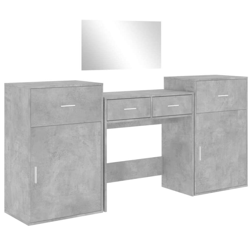 vidaXL Dressing Table Set 4 Piece Cosmetic Table Concrete Grey Engineered Wood