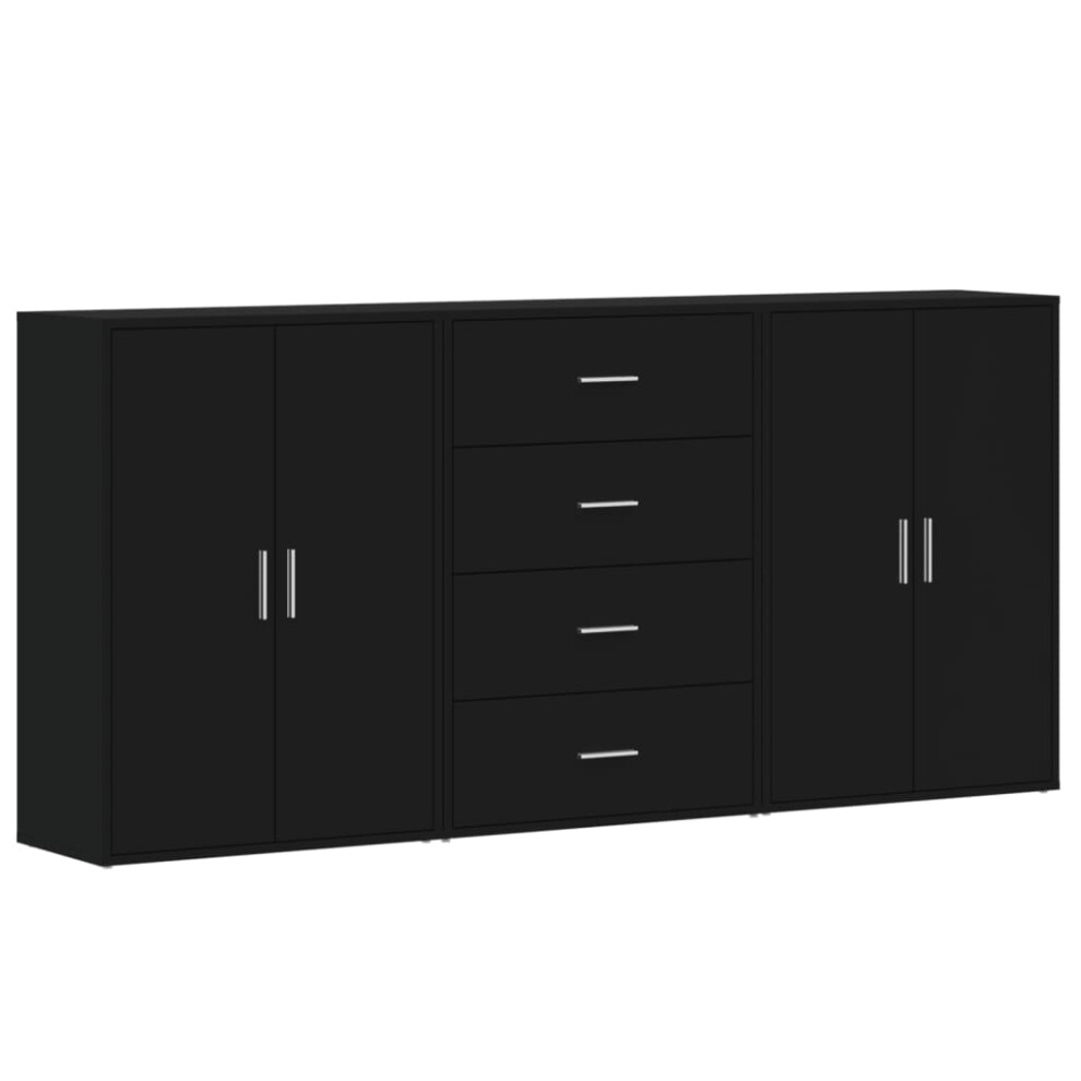 vidaXL Sideboards Cupboard Side Cabinet Highboard 3 pcs Black Engineered Wood