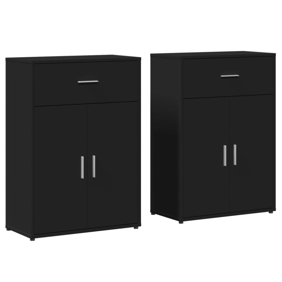 vidaXL Sideboards Cupboard Side Cabinet Highboard 2 pcs Black Engineered Wood