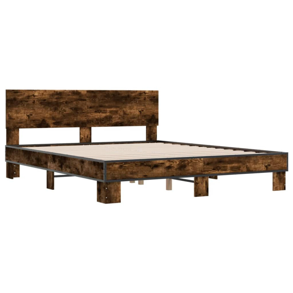 vidaXL Bed Frame Bed Base Smoked Oak 160x200 cm Engineered Wood and Metal