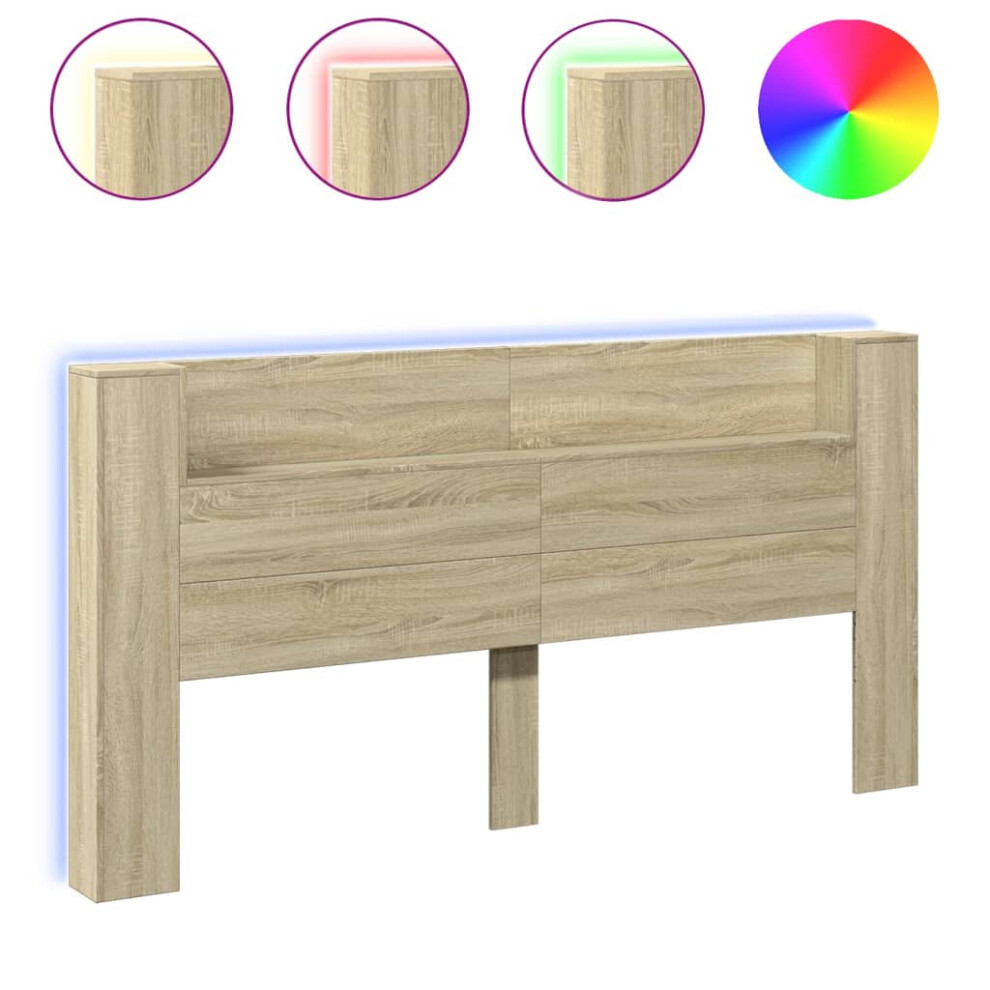 vidaXL Headboard Cabinet with LED Bed Headboard Sonoma Oak 200x16.5x103.5 cm