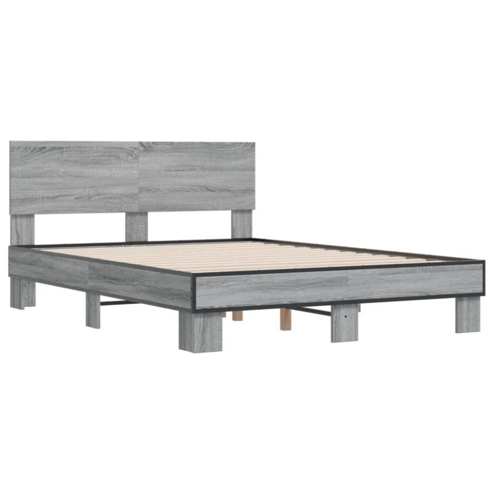 vidaXL Bed Frame Bed Base Grey Sonoma 120x200 cm Engineered Wood and Metal