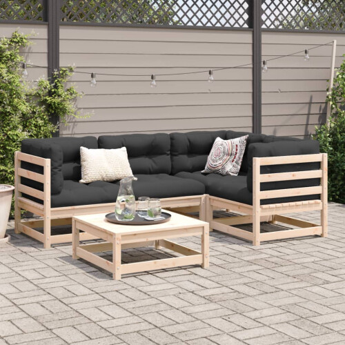 VidaXL vidaXL Garden Sofa Set 5 Piece Outdoor Sofa Set Corner Sofa Solid Wood Pine 2