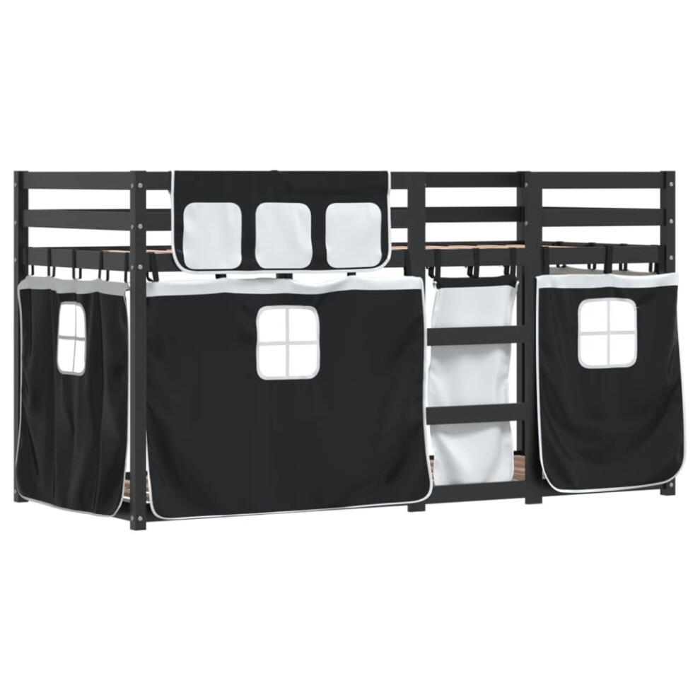 vidaXL Bunk Bed with Curtains Bed Frame White&Black 90x200 cm Solid Wood Pine