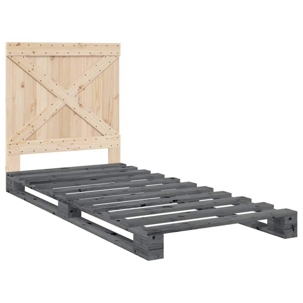 Vidaxl Bed Frame With Headboard Home Bed Base Grey 90X200 Cm Solid Wood Pine