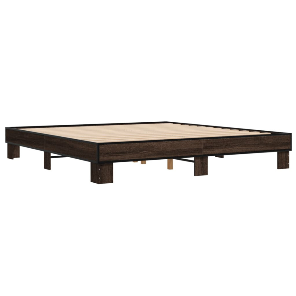 vidaXL Bed Frame Home Bed Base Brown Oak 200x200 cm Engineered Wood and Metal