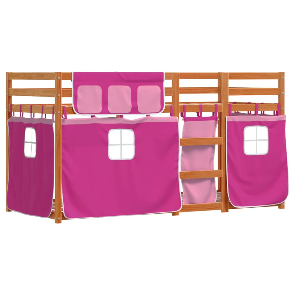 vidaXL Bunk Bed with Curtains Kids Twin Sleeper Pink 90x190 cm Solid Wood Pine