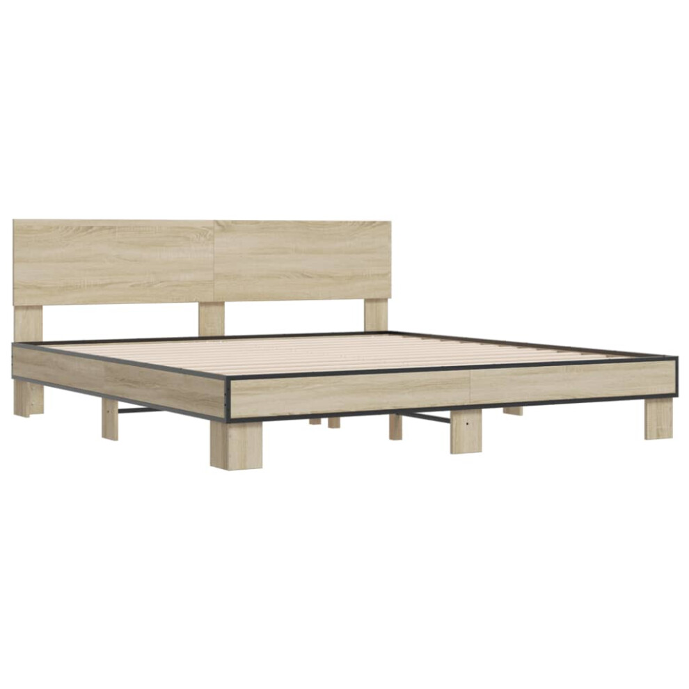 vidaXL Bed Frame Bed Base Sonoma Oak 200x200 cm Engineered Wood and Metal