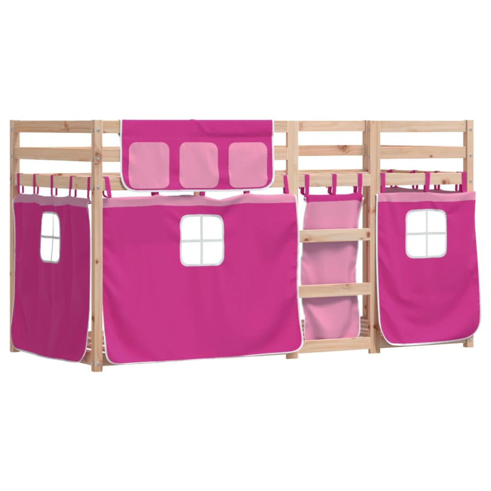 vidaXL Bunk Bed with Curtains Kids Twin Sleeper Pink 90x200 cm Solid Wood Pine