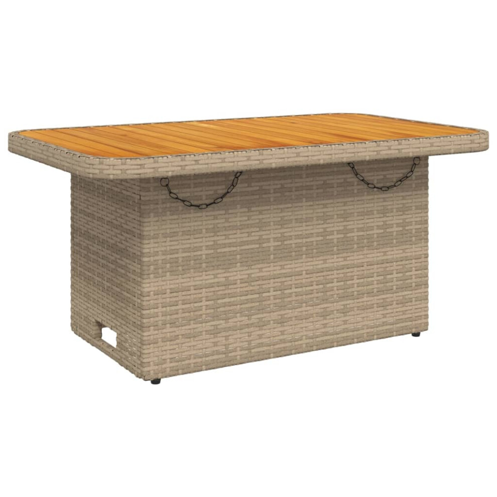 Vidaxl Garden Table Outdoor Dining Table Beige Poly Rattan And Acacia Wood