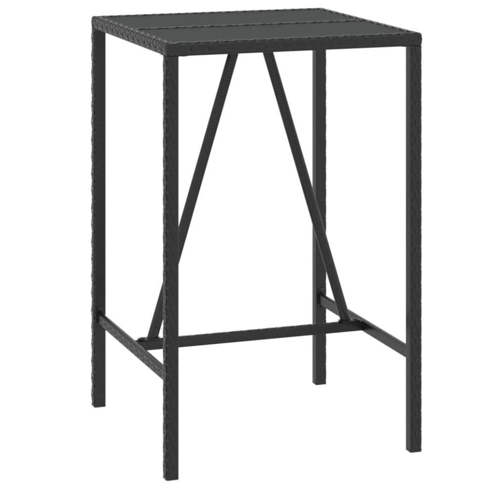 vidaXL Bar Table Bistro Table Dining Table with Glass Top Black Poly Rattan