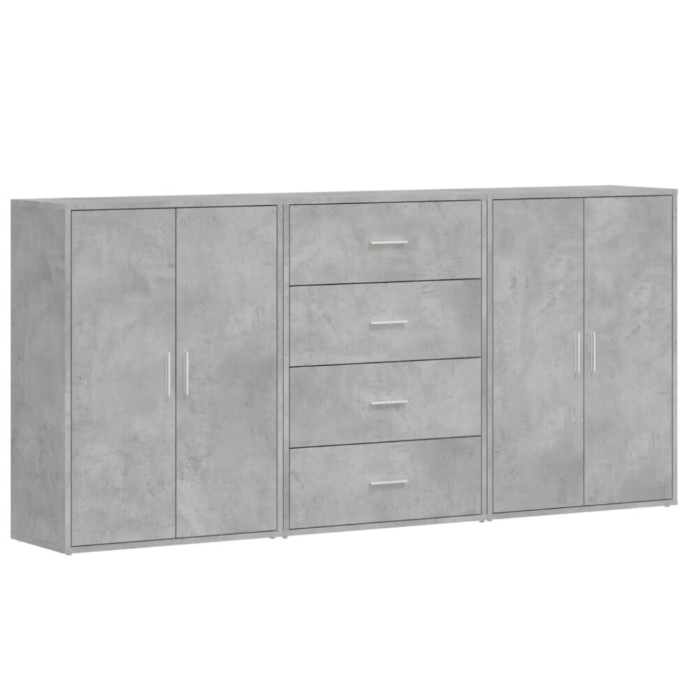 vidaXL Sideboards Cupboard Storage Cabinet 3 pcs Concrete Grey Engineered Wood