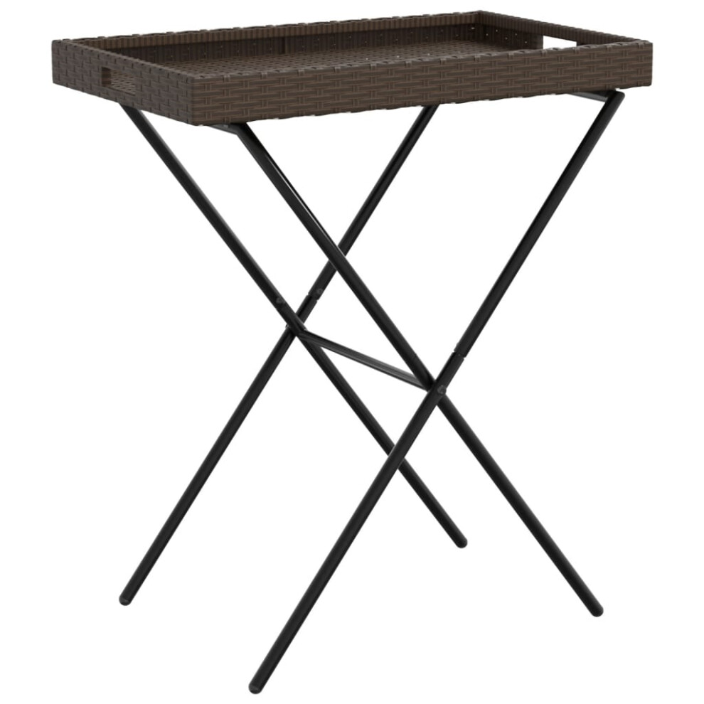 vidaXL Folding Tray Table TV Dinner Tray Serving Side Table Brown Poly Rattan
