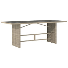 vidaXL Gartentisch mit Glasplatte Hellgrau 190x80x74 cm Poly Rattan