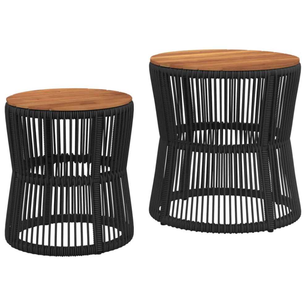 vidaXL Garden Side Tables with Wooden Top 2 pcs Dining Table Black Poly Rattan