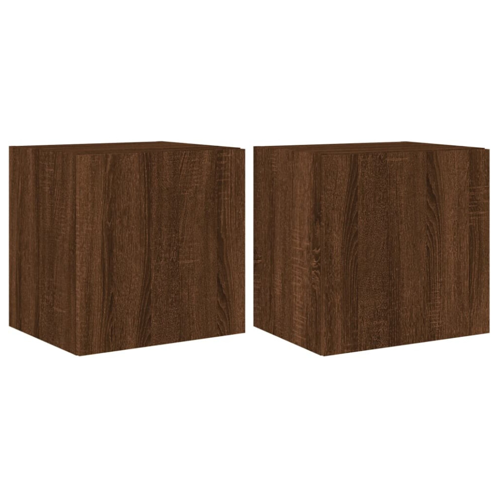 vidaXL TV Wall Cabinets with LED Lights Wall Mounted TV Units 2 pcs Brown Oak