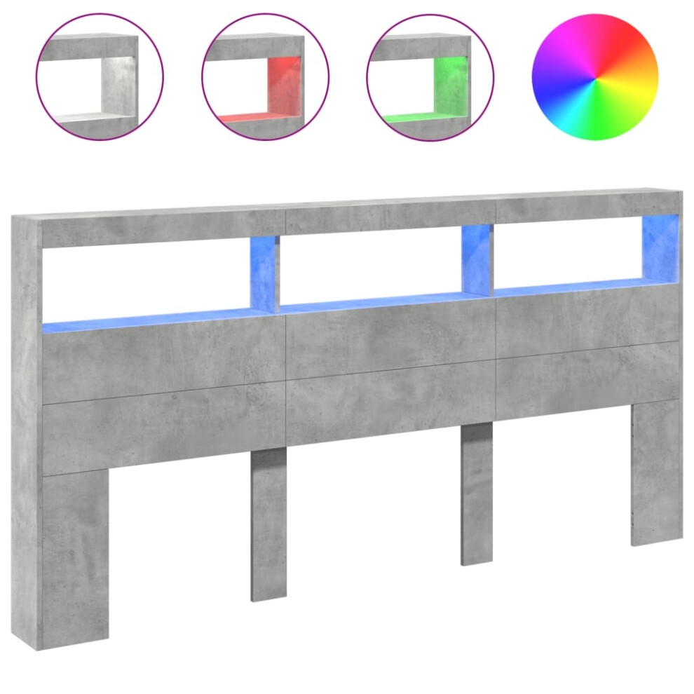 Vidaxl Headboard Cabinet With Led Bed Headboard Concrete Grey 200X17x102 Cm