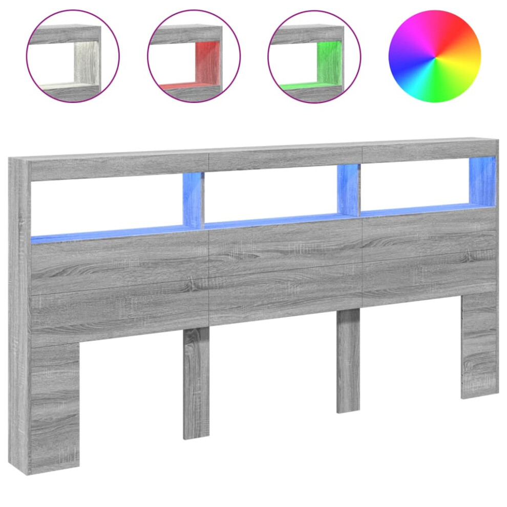 Vidaxl Headboard Cabinet With Led Bed Headboard Grey Sonoma 200X17x102 Cm