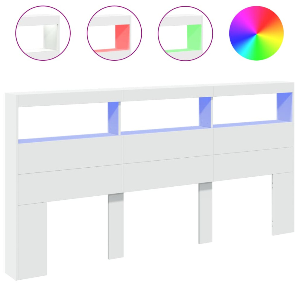 Vidaxl Headboard Cabinet With Led Bedroom Bed Headboard White 200X17x102 Cm
