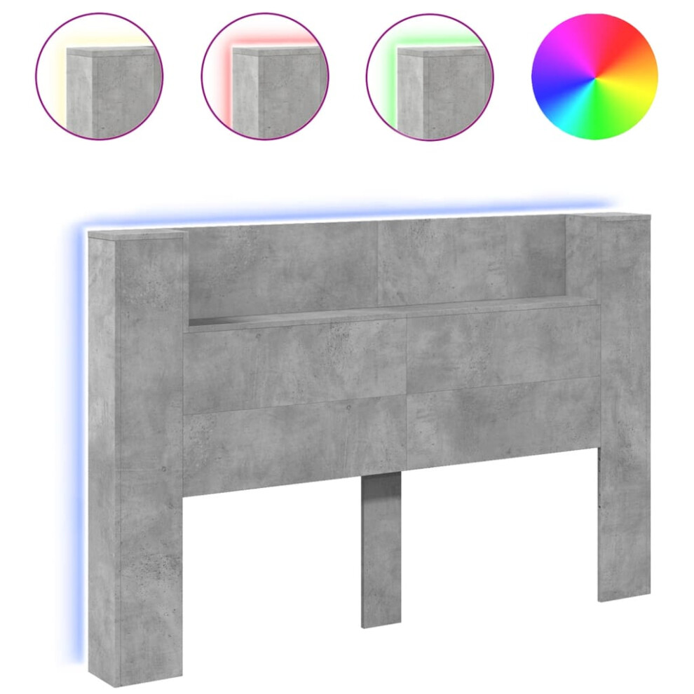 vidaXL Headboard Cabinet with LED Bed Cabinet Concrete Grey 160x16.5x103.5 cm