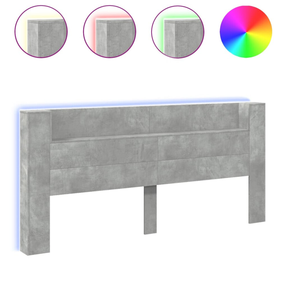 vidaXL Headboard Cabinet With LED Bed Cabinet Concrete Grey 220x16.5x103.5 Cm