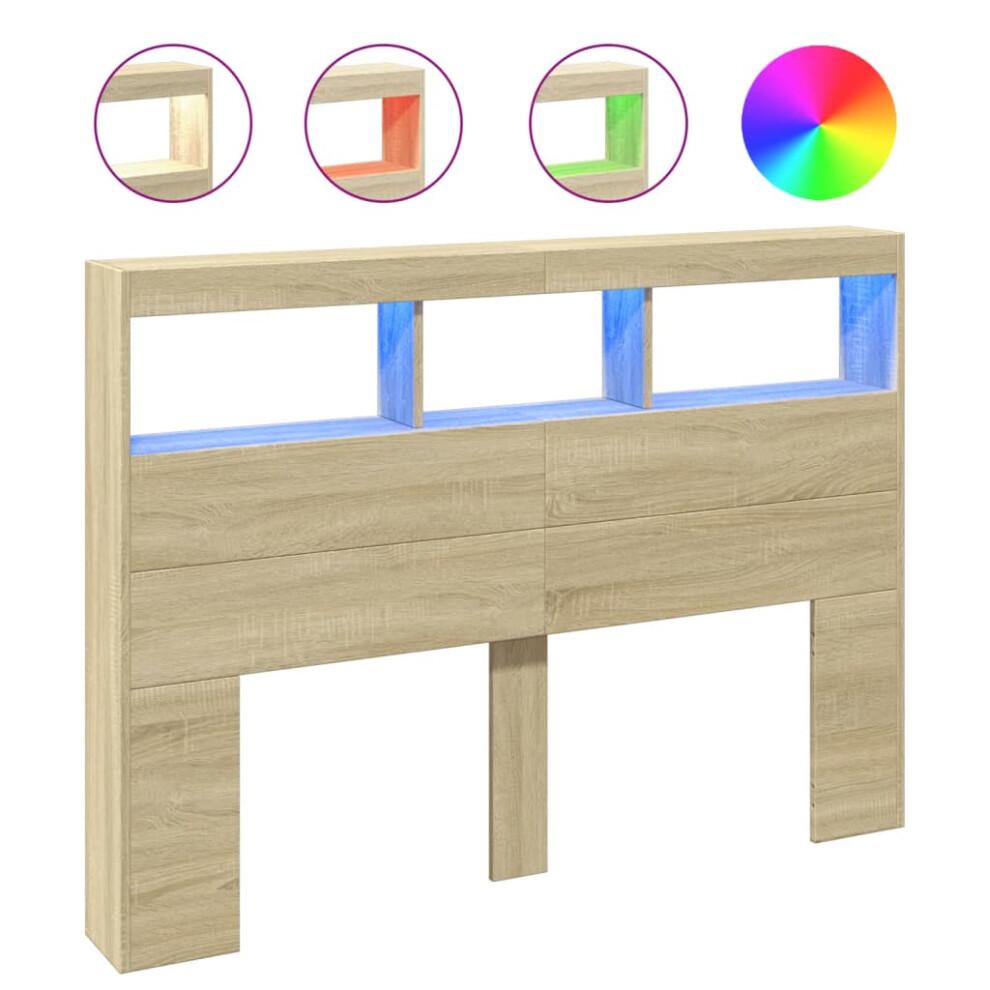 vidaXL Headboard Cabinet with LED Bedroom Bed Header Sonoma Oak 140x17x102 cm