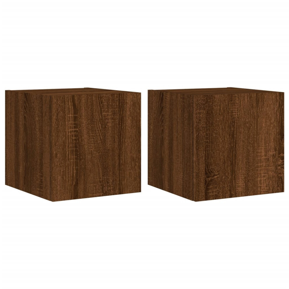 vidaXL TV Wall Cabinets With LED Lights Wall Mounted TV Units 2 Pcs Brown Oak