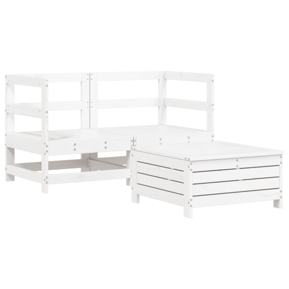 vidaXL Garden Sofa Set 3 Piece Outdoor Sofa Corner Sofa White Solid Wood Pine