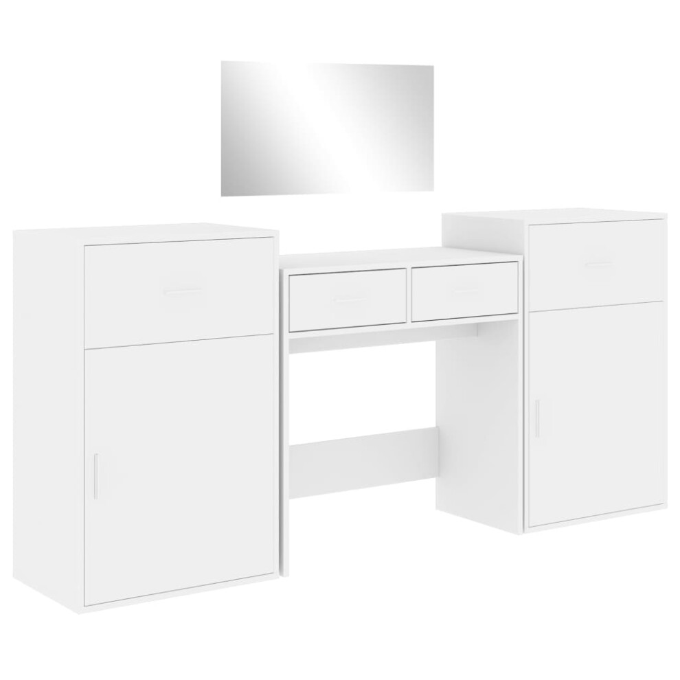 vidaXL Dressing Table Set 4 Piece Makeup Cosmetic Table White Engineered Wood