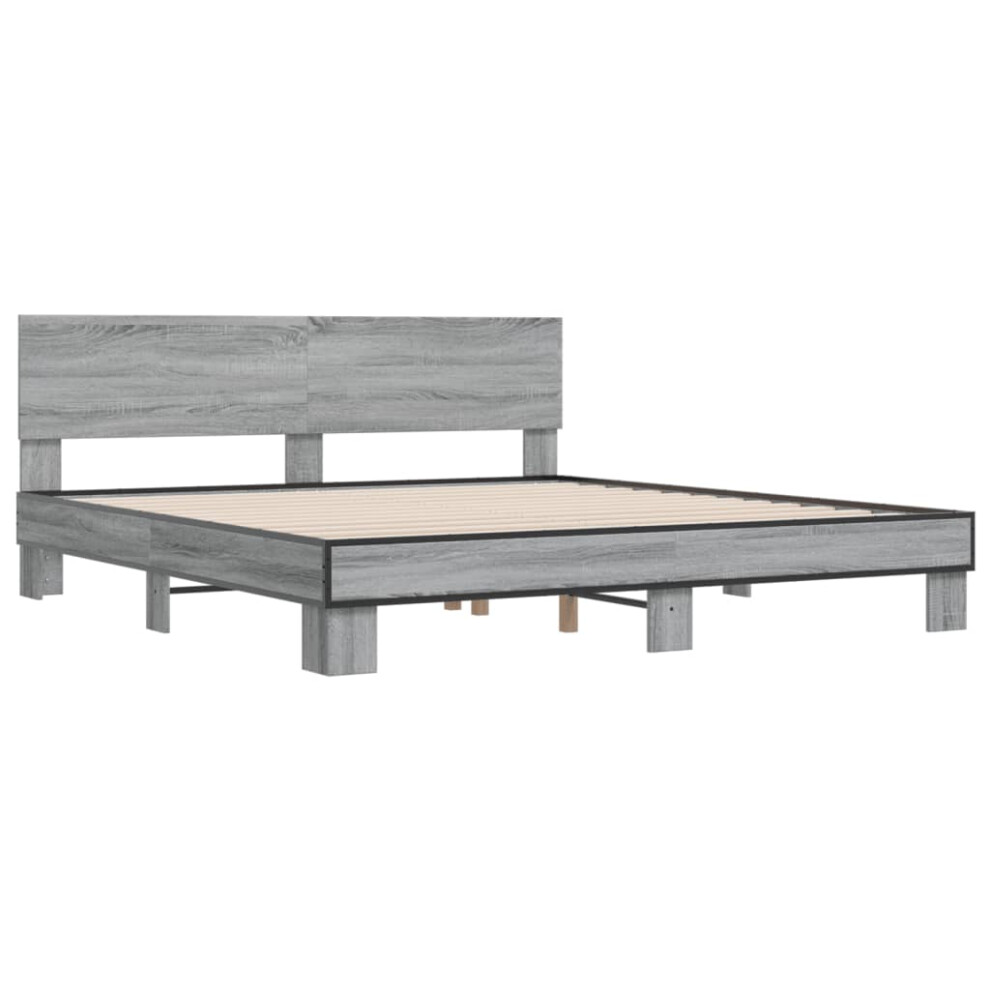 vidaXL Bed Frame Bed Base Grey Sonoma 200x200 cm Engineered Wood and Metal