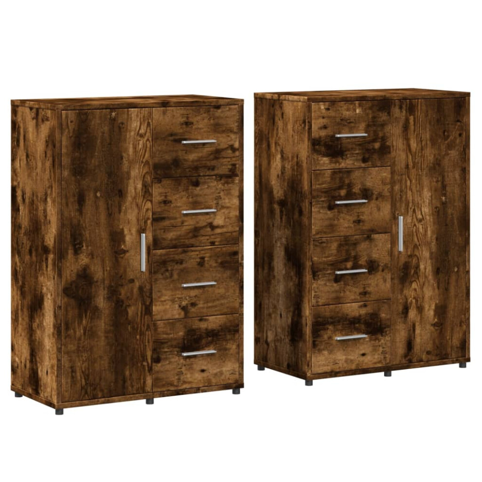 vidaXL Sideboards Cupboard Cabinet Highboard 2 pcs Smoked Oak Engineered Wood