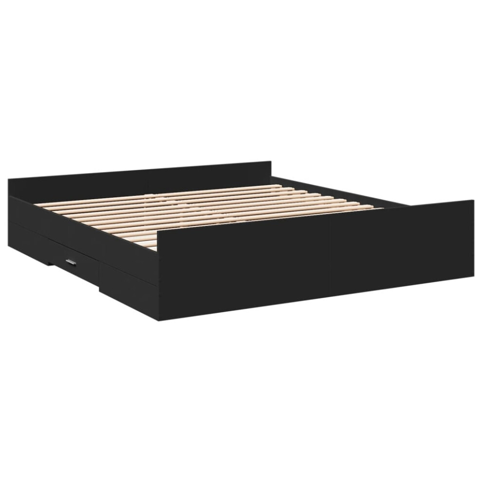 vidaXL Bed Frame with Drawers Black 180x200 cm Super King Engineered Wood