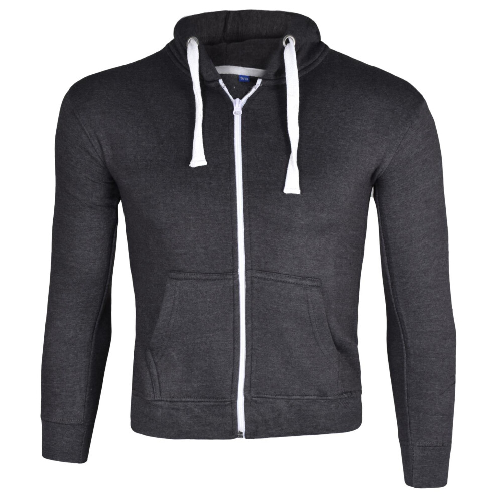 True Face (Charcoal - White Cord, Uk 7 - 8 Years) Kids Sweatshirt With Whitecord Plain Zipper Hoodie